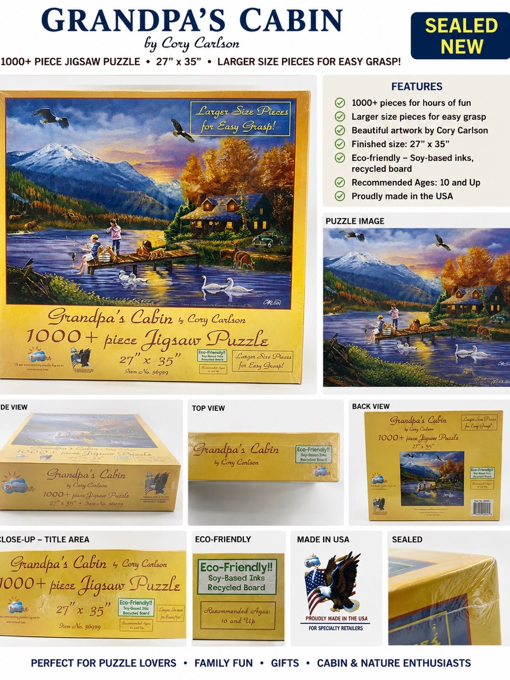 SunsOut Grandpa’s Cabin Cory Carlson 1000+ Piece Jigsaw Puzzle Large Pieces Seal